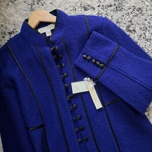 Vintage Mainbocher 100% Wool Jacket Blue Black Womens L NWT Preppy Academia Goth